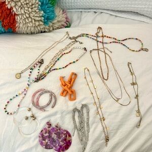 Colorful Beaded and Chain Necklace Set